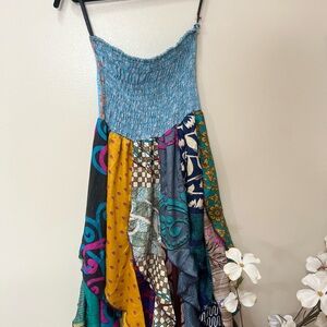 Boutique Strapless Patchwork Dress - Multicolor